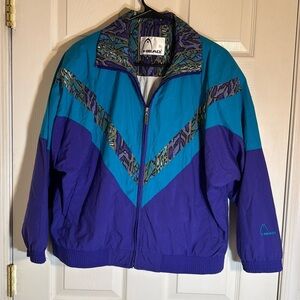 Vintage 90s HEAD Windbreaker Jacket Turquoise Purple Full Zip Streetwear Ski‎